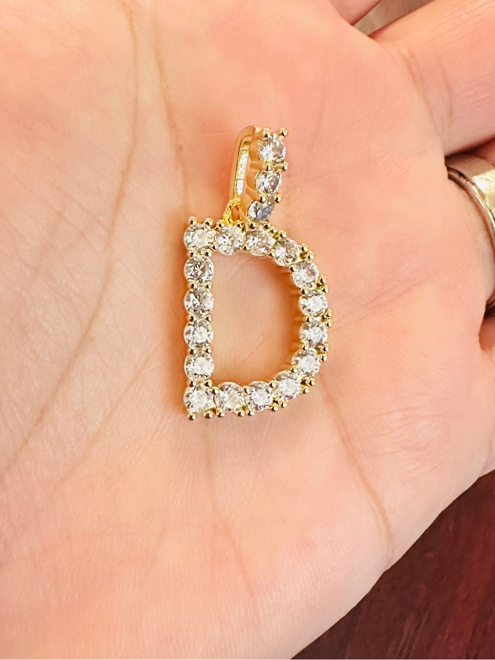 Gold-Tone Crystal 'D' Initial Pendant - Sparkling Clear Stones